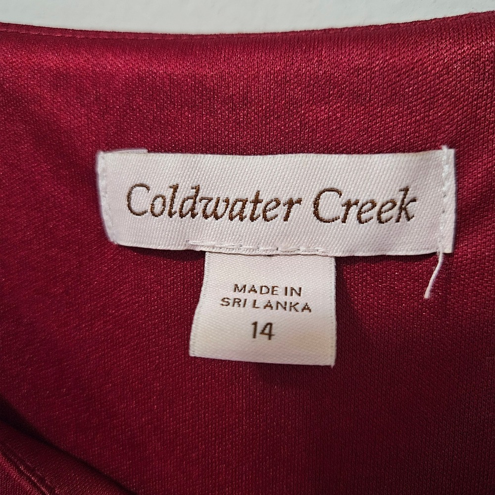 Coldwater Creek Burgundy Red Long Sleeve‎ Pleated Midi Dress Womens 14 - Picture 4 of 5